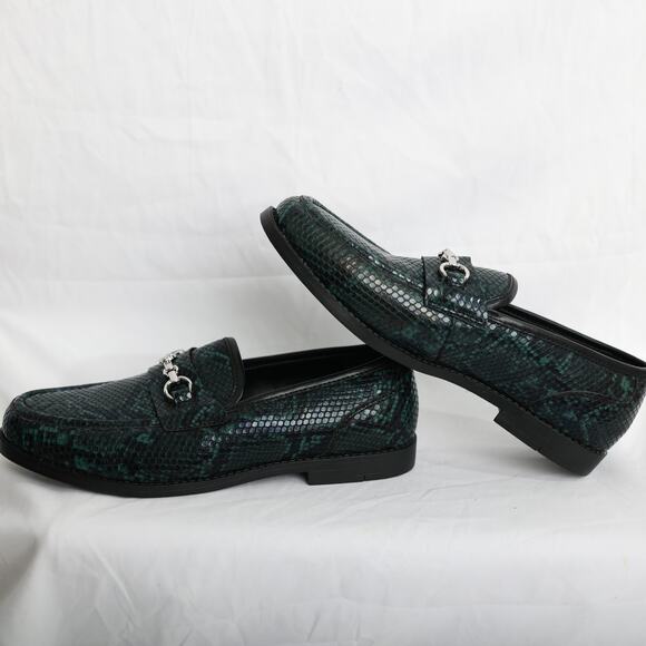 ASOS faux snake skin green black rounded toe size 7 loafers sliver buckle - Picture 4 of 7